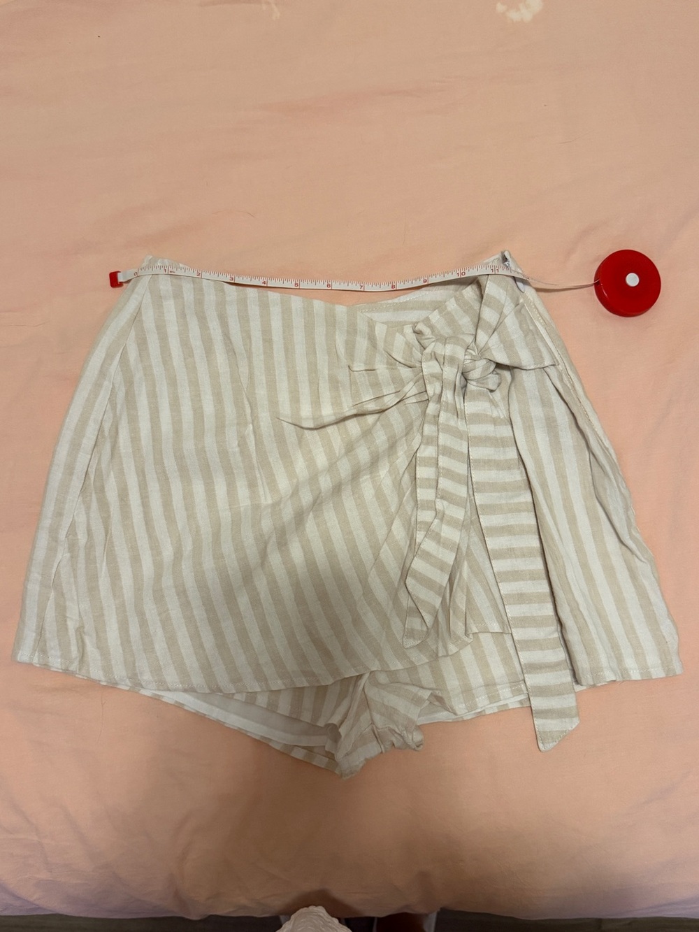 New Abercrombie & Fitch Beige and Cream Striped Tie-Front Skort S, linen blend